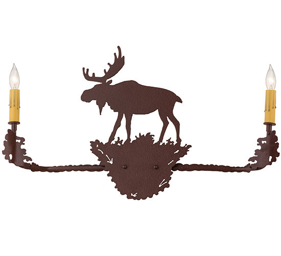 Meyda Lighting Moose 25" 2-Light Rust Wall Sconce With Amber Faux Candlelight