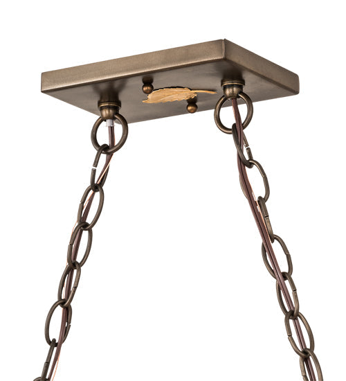Meyda Lighting Moose 61" 9-Light Antique Copper Island Pendant Light With Amber Mica Shade Glass