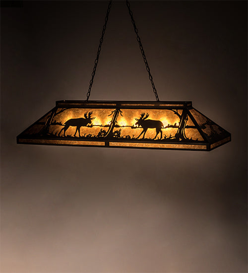 Meyda Lighting Moose 61" 9-Light Antique Copper Island Pendant Light With Amber Mica Shade Glass