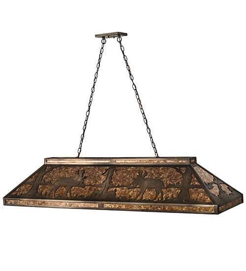 Meyda Lighting Moose 61" 9-Light Antique Copper Island Pendant Light With Amber Mica Shade Glass