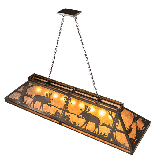Meyda Lighting Moose 61" 9-Light Antique Copper Island Pendant Light With Amber Mica Shade Glass