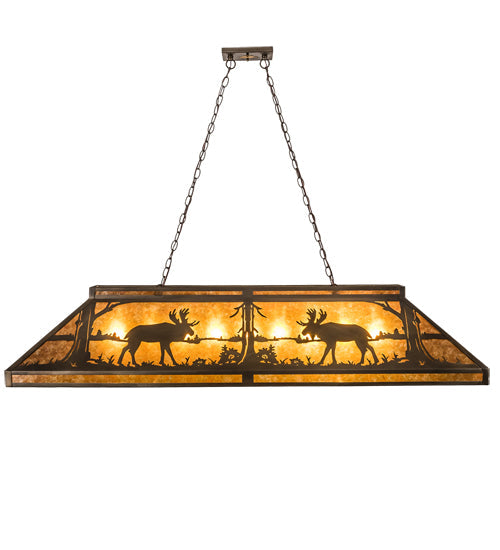 Meyda Lighting Moose 61" 9-Light Antique Copper Island Pendant Light With Amber Mica Shade Glass