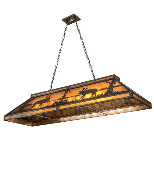 Meyda Lighting Moose 61" 9-Light Antique Copper Island Pendant Light With Amber Mica Shade Glass