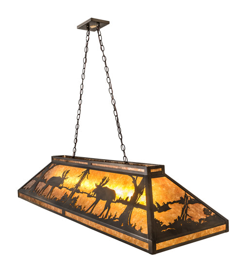 Meyda Lighting Moose 61" 9-Light Antique Copper Island Pendant Light With Amber Mica Shade Glass