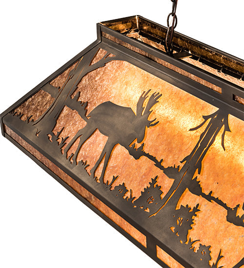 Meyda Lighting Moose 61" 9-Light Antique Copper Island Pendant Light With Amber Mica Shade Glass