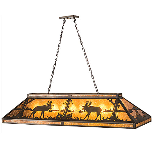 Meyda Lighting Moose 61" 9-Light Antique Copper Island Pendant Light With Amber Mica Shade Glass