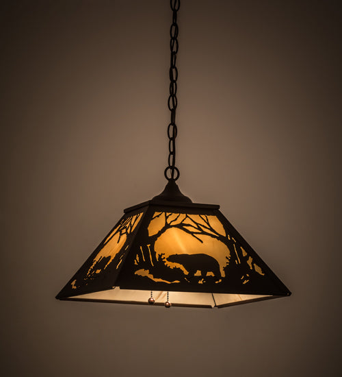 Meyda Lighting Moose & Black Bear 23" 2-Light Cafe Noir Pendant Light With Beige Tawnyrock Idalight Shade Glass