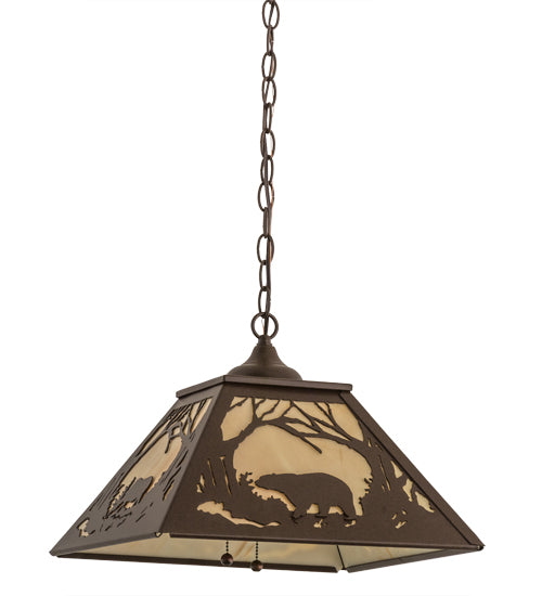 Meyda Lighting Moose & Black Bear 23" 2-Light Cafe Noir Pendant Light With Beige Tawnyrock Idalight Shade Glass