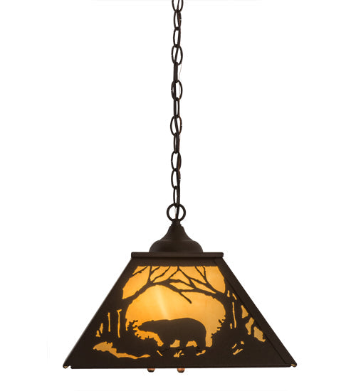Meyda Lighting Moose & Black Bear 23" 2-Light Cafe Noir Pendant Light With Beige Tawnyrock Idalight Shade Glass