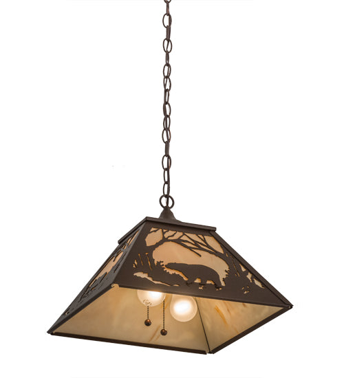Meyda Lighting Moose & Black Bear 23" 2-Light Cafe Noir Pendant Light With Beige Tawnyrock Idalight Shade Glass