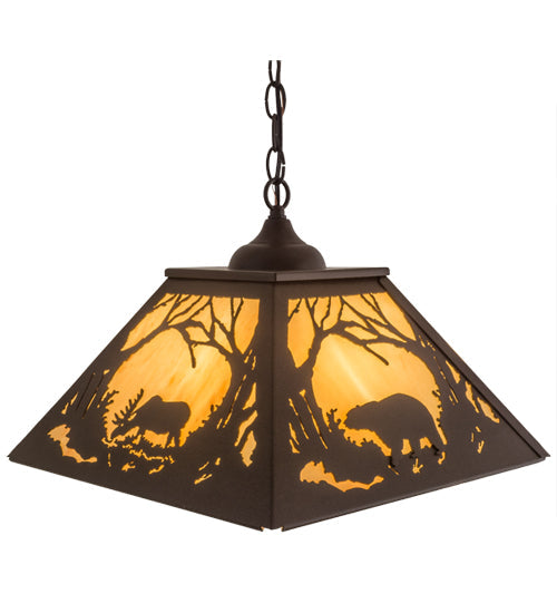 Meyda Lighting Moose & Black Bear 23" 2-Light Cafe Noir Pendant Light With Beige Tawnyrock Idalight Shade Glass
