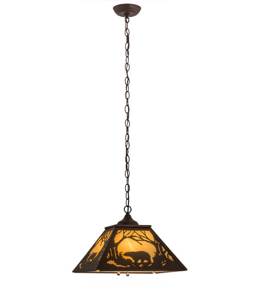 Meyda Lighting Moose & Black Bear 23" 2-Light Cafe Noir Pendant Light With Beige Tawnyrock Idalight Shade Glass