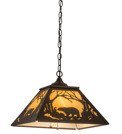 Meyda Lighting Moose & Black Bear 23" 2-Light Cafe Noir Pendant Light With Beige Tawnyrock Idalight Shade Glass