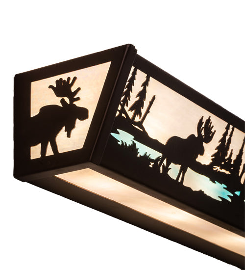 Meyda Lighting Moose & Black Bear 24" 4-Light Mahogany Bronze Vanity Light With White Iridescent & Sky Blue Shade Glass