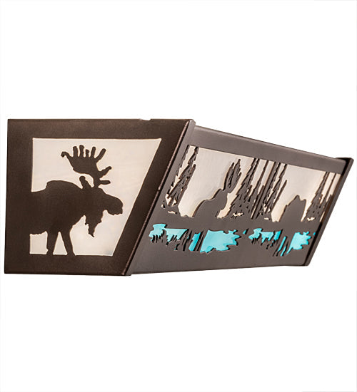 Meyda Lighting Moose & Black Bear 24" 4-Light Mahogany Bronze Vanity Light With White & Light Blue Shade Glass