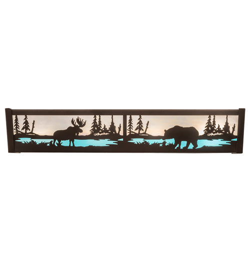 Meyda Lighting Moose & Black Bear 24" 4-Light Mahogany Bronze Vanity Light With White & Light Blue Shade Glass