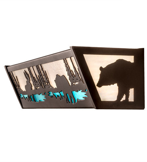 Meyda Lighting Moose & Black Bear 24" 4-Light Mahogany Bronze Vanity Light With White & Light Blue Shade Glass