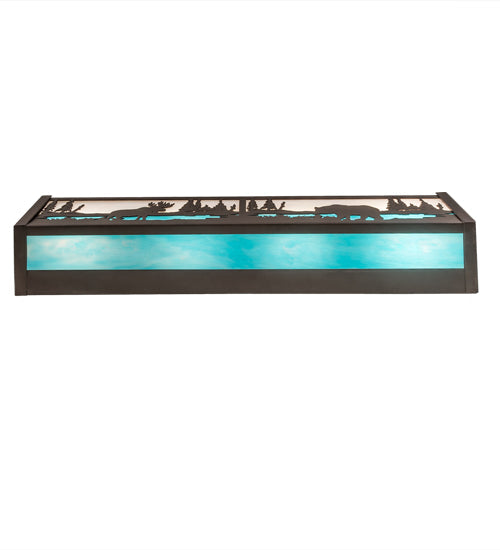 Meyda Lighting Moose & Black Bear 24" 4-Light Mahogany Bronze Vanity Light With White & Light Blue Shade Glass
