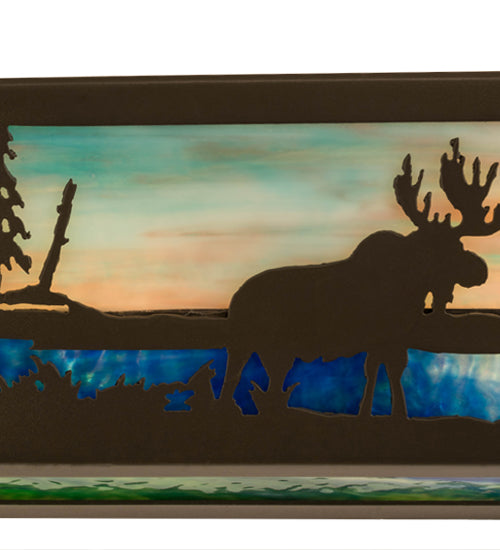 Meyda Lighting Moose & Black Bear 24" 4-Light Timeless Bronze Vanity Light With Blue Green & Sunset Sky Shade Glass