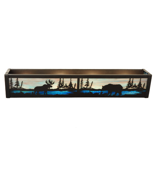 Meyda Lighting Moose & Black Bear 24" 4-Light Timeless Bronze Vanity Light With Sky Blue & Blue Green Ripple Shade Glass