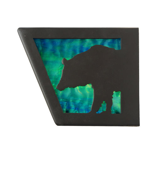 Meyda Lighting Moose & Black Bear 24" 4-Light Timeless Bronze Vanity Light With Sky Blue & Blue Green Ripple Shade Glass