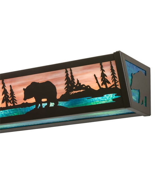 Meyda Lighting Moose & Black Bear 36" 6-Light Timeless Bronze Vanity Light With Purple & Bluegreen Shade Glass
