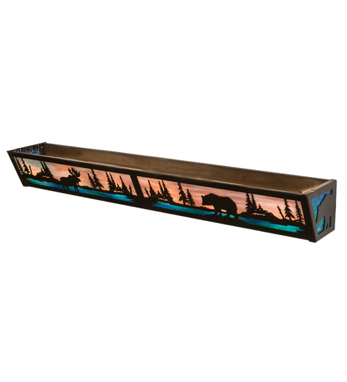 Meyda Lighting Moose & Black Bear 36" 6-Light Timeless Bronze Vanity Light With Purple & Bluegreen Shade Glass