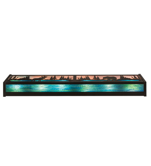 Meyda Lighting Moose & Black Bear 36" 6-Light Timeless Bronze Vanity Light With Purple & Bluegreen Shade Glass