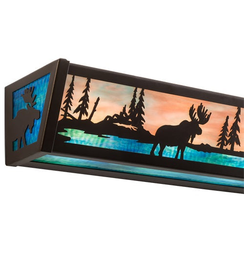 Meyda Lighting Moose & Black Bear 36" 6-Light Timeless Bronze Vanity Light With Purple & Bluegreen Shade Glass