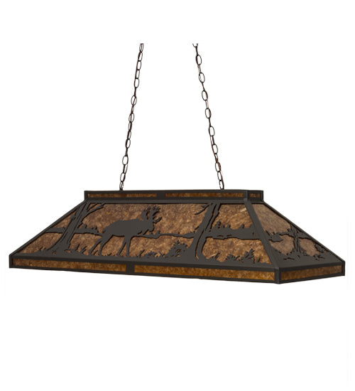 Meyda Lighting Moose & Black Bear 48" 9-Light Wrought Iron Island Pendant Light With Amber Mica Shade Glass