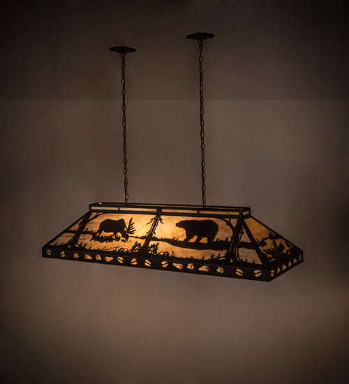 Meyda Lighting Moose & Black Bear 61" 9-Light Cafe Noir Island Pendant Light With Beige Travertine Idalight Shade Glass