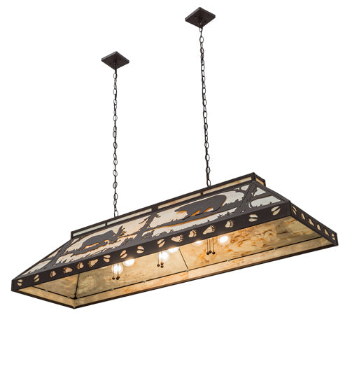 Meyda Lighting Moose & Black Bear 61" 9-Light Cafe Noir Island Pendant Light With Beige Travertine Idalight Shade Glass