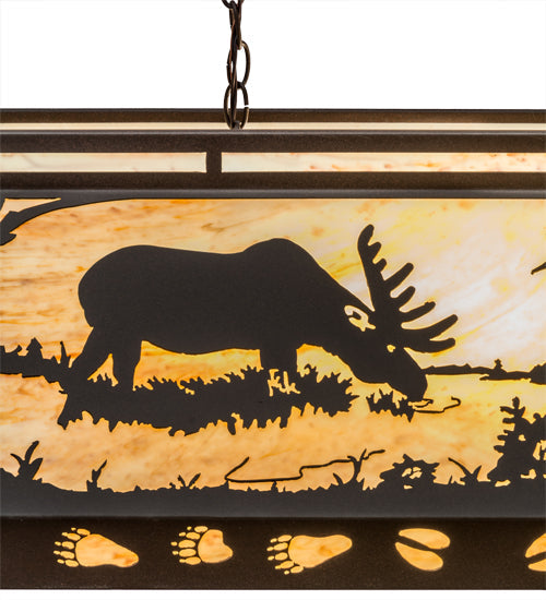 Meyda Lighting Moose & Black Bear 61" 9-Light Cafe Noir Island Pendant Light With Beige Travertine Idalight Shade Glass