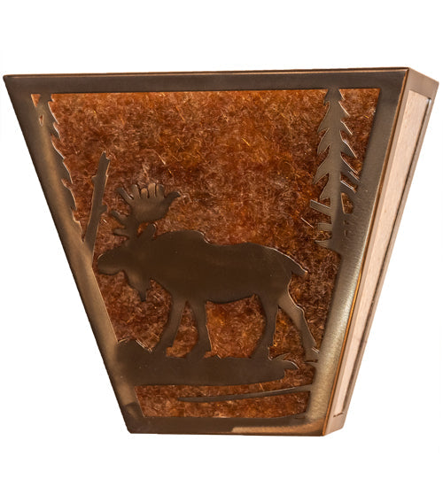 Meyda Lighting Moose Creek 13" 2-Light Antique Copper Wall Sconce With Amber Mica Shade Glass