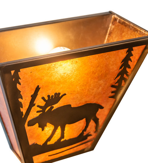 Meyda Lighting Moose Creek 13" 2-Light Antique Copper Wall Sconce With Amber Mica Shade Glass