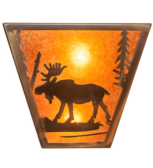 Meyda Lighting Moose Creek 13" 2-Light Antique Copper Wall Sconce With Amber Mica Shade Glass
