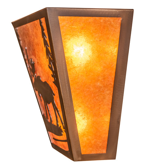 Meyda Lighting Moose Creek 13" 2-Light Antique Copper Wall Sconce With Amber Mica Shade Glass