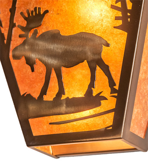 Meyda Lighting Moose Creek 13" 2-Light Antique Copper Wall Sconce With Amber Mica Shade Glass