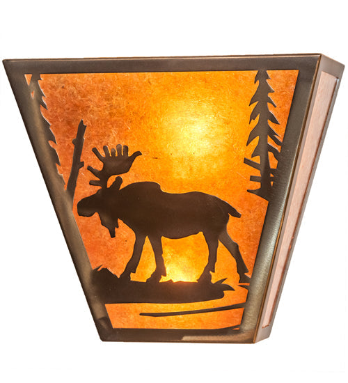 Meyda Lighting Moose Creek 13" 2-Light Antique Copper Wall Sconce With Amber Mica Shade Glass
