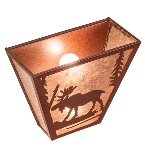 Meyda Lighting Moose Creek 13" 2-Light Rust Wall Sconce With Silver Mica Shade Glass