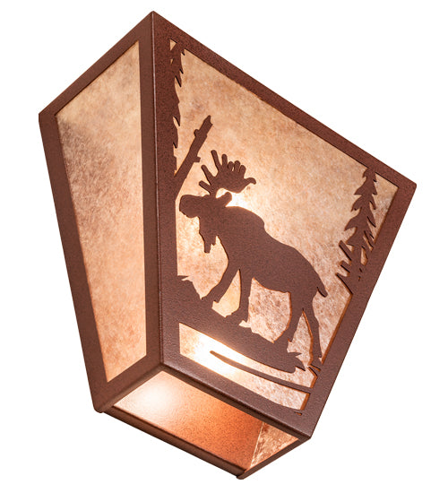 Meyda Lighting Moose Creek 13" 2-Light Rust Wall Sconce With Silver Mica Shade Glass