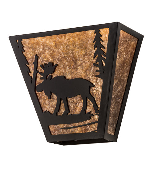 Meyda Lighting Moose Creek 13" 2-Light Textured Black Wall Sconce With Amber Mica Shade Glass