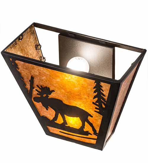 Meyda Lighting Moose Creek 13" 2-Light Textured Black Wall Sconce With Amber Mica Shade Glass