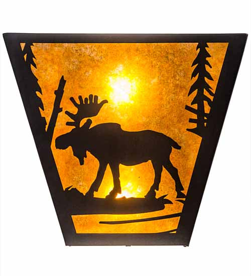 Meyda Lighting Moose Creek 13" 2-Light Textured Black Wall Sconce With Amber Mica Shade Glass