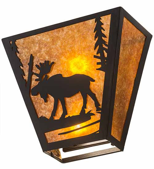 Meyda Lighting Moose Creek 13" 2-Light Textured Black Wall Sconce With Amber Mica Shade Glass