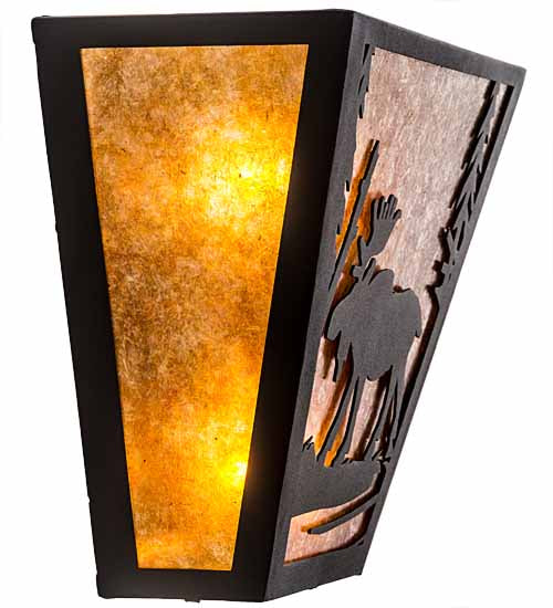 Meyda Lighting Moose Creek 13" 2-Light Textured Black Wall Sconce With Amber Mica Shade Glass