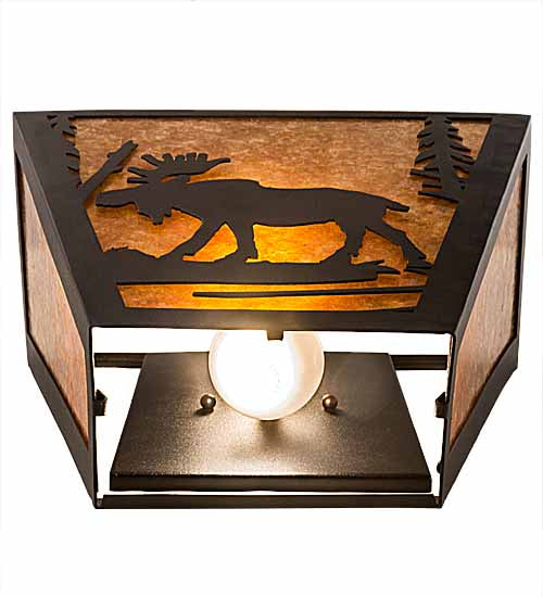 Meyda Lighting Moose Creek 13" 2-Light Textured Black Wall Sconce With Amber Mica Shade Glass