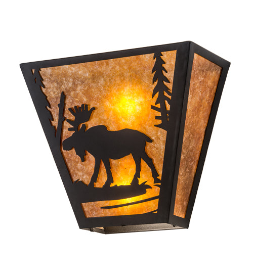 Meyda Lighting Moose Creek 13" 2-Light Textured Black Wall Sconce With Amber Mica Shade Glass