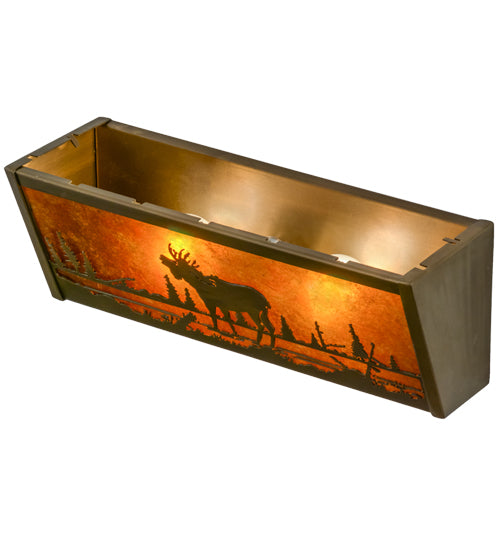 Meyda Lighting Moose Creek 16" 2-Light Antique Copper Vanity Light With Amber Mica Shade Glass