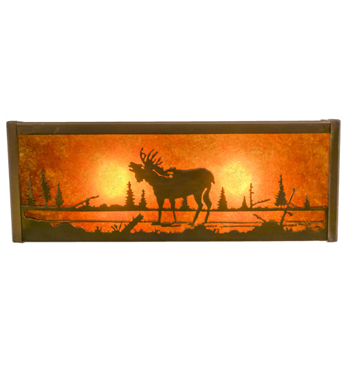 Meyda Lighting Moose Creek 16" 2-Light Antique Copper Vanity Light With Amber Mica Shade Glass